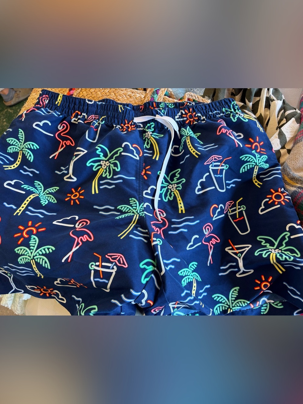 chubbies Light Blue Tag Swim Trunks with Yellow Accent